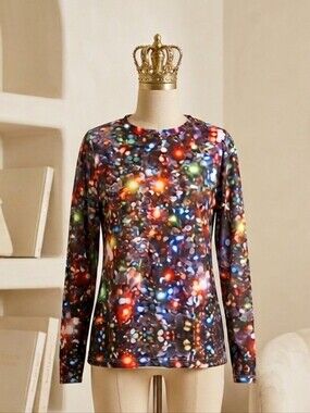 Twinkling Christmas Lights Blouse | Festive Holiday Top | Size 5XL